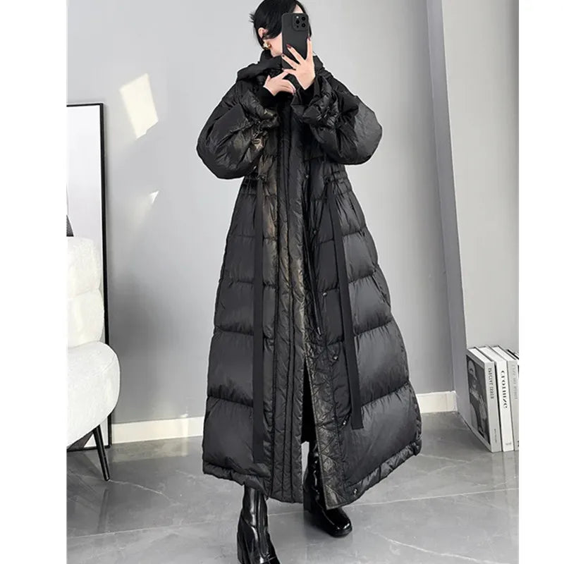2025 New Women's Winter Black Down Jacket Women's Hooded White Duck Down Coat Windbreak Women Thicken Parker Overcoat