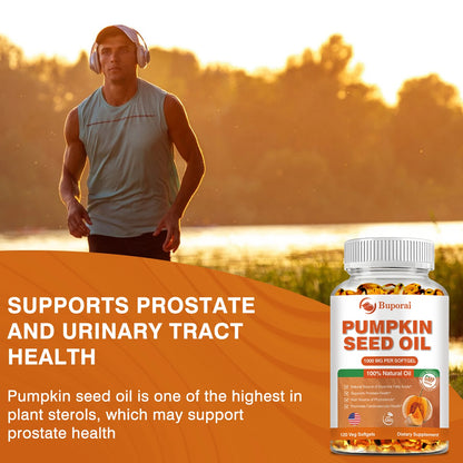 Pumpkin Seed Oil Capsules - Supports Prostate, Urinary Tract, Bladder Health, and Promotes Hair Growth