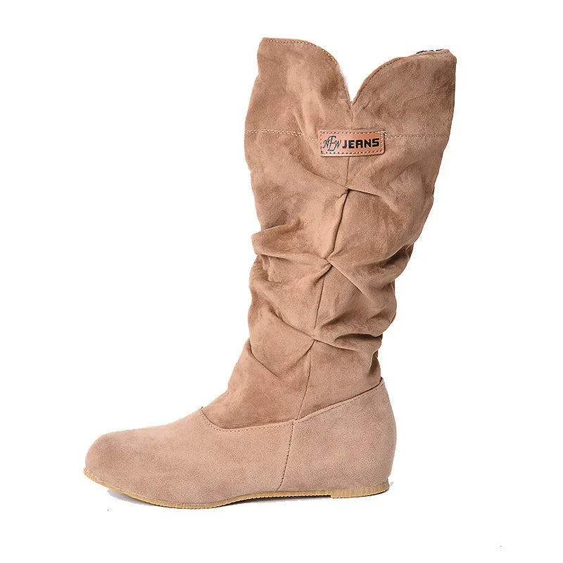 New Mid-tube Snow Boots Hollow Cotton Thread Hook Lace Frosted Lady Boots Large Size Women's Shoes