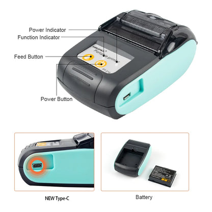 Mini Receipt Printer Portable, Bluetooth, Ticket ,Bill Receipt, POS, iOS/Android