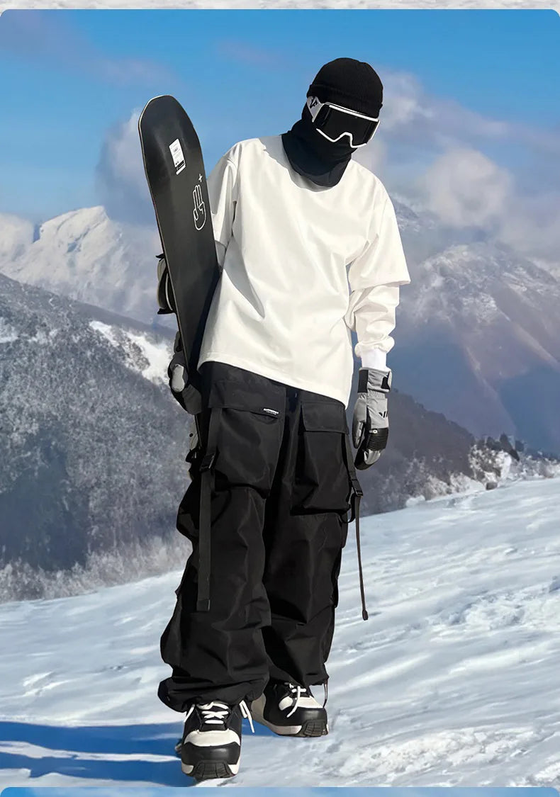 Men and Women's Oversized Ski Pants Waterproof Breathable Thermal Fleece Lining Snowboard Winter Overalls  Pants