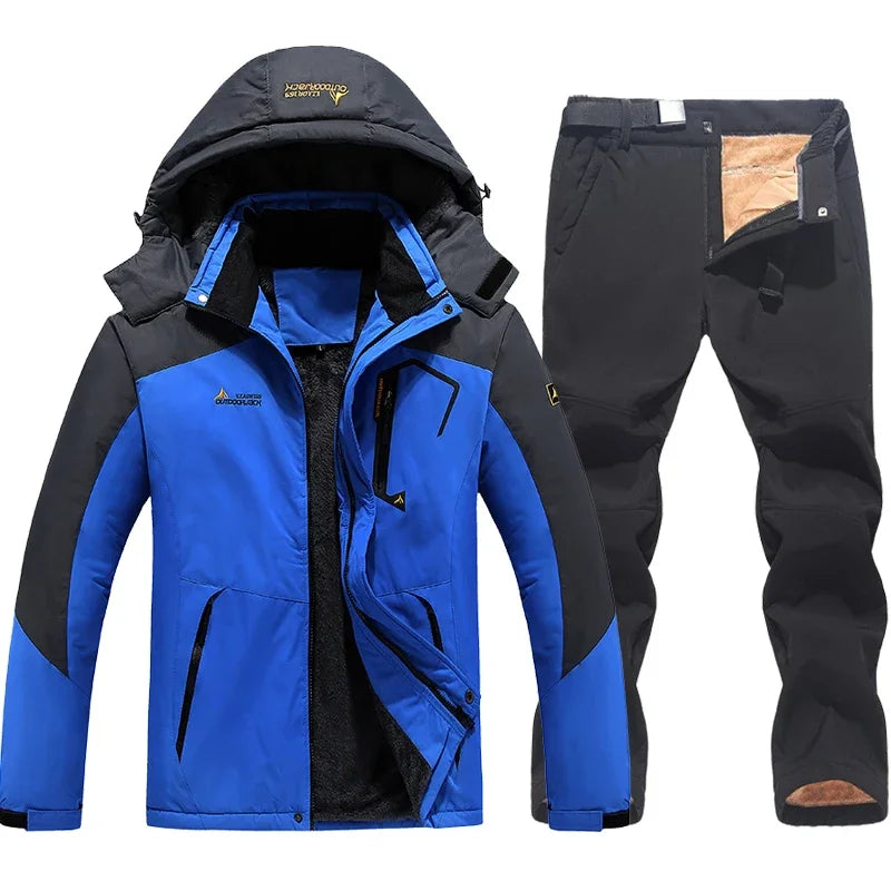 Men's Ski Suit Winter Waterproof Snowboard Wear Set Outdoor Men Snow Fleece Jackets Pants Overalls For Husband Windproof Hooded