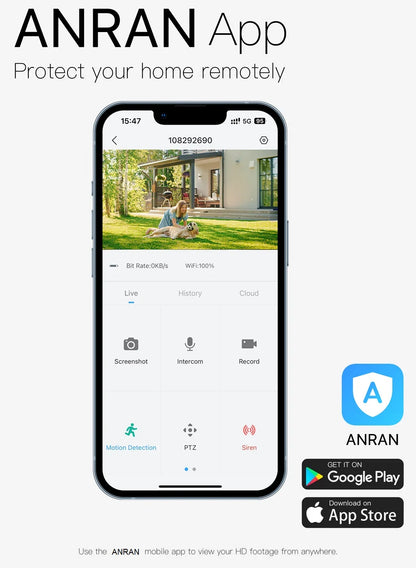 ANRAN 5MP 2K Solar Camera Rechargeable Battery PIR Humanoid Detection Outdoor PTZ Wireless WIFI Camera Full Color Night Vision