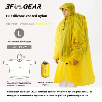 3F UL GEAR Sleeve Raincoat Lightweight Windproof and Waterproof PU5000mm 3D Silicon Coating Fabric About 180g Nylon Polyester