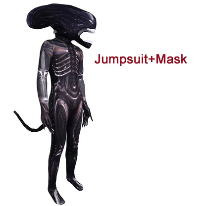 Alien Xenomorph Costume Kids Adult Sci-Fi Movie Romulus Head Mask Suit Scary Space Monster Outfit for Halloween Cosplay Costume