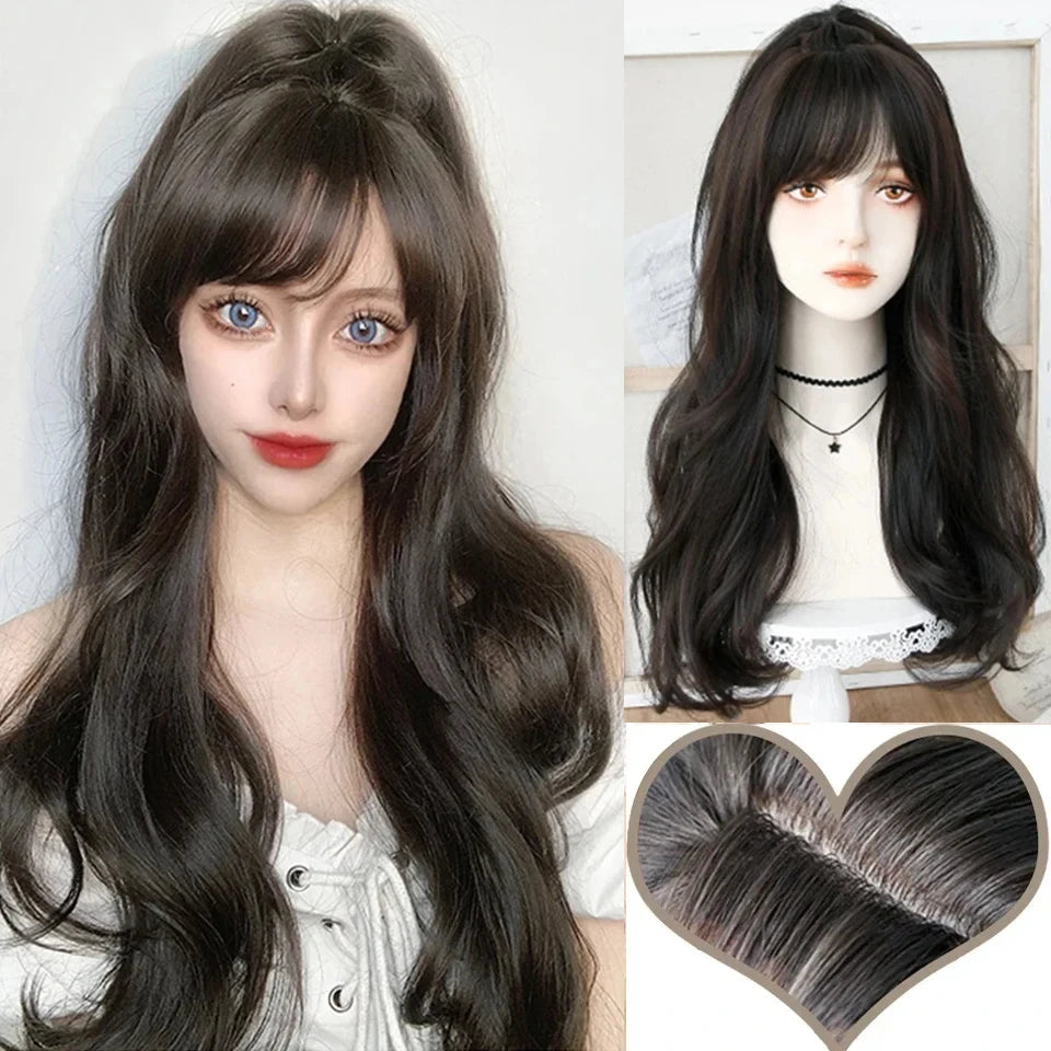 Synthetic Short Lolita Cosplay Christmas Halloween Bob Brown Blonde LM Wig With Long Curly Ponytail Natural Fake Hair for Women