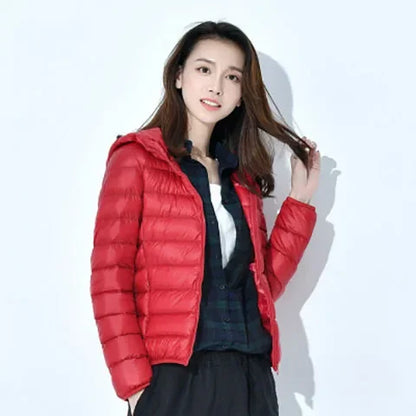 Winter Women Ultralight Thin Down Jacket White Duck Down Hooded Jackets Long Sleeve Warm Coat Parka Female Portable Outwear