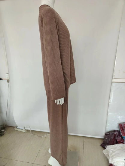 Women's Knit Lounge Sets Sweater Home Street Daily Basic Pure Simple Soft Sport Sweater Pant Fall Winter Round Neck Long Sleeve