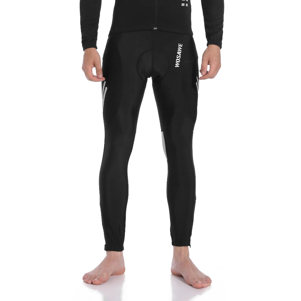 WOSAWE Men Cycling Tights Autumn Long Pants Shockproof Padded Tight Fitting MTB Bike Downhill Mountain Bicycle Leggings