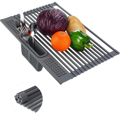 Kitchen Rolling Dish Drainer Roll Up Dish Drying Rack Over The Sink kitchen accessories,storage organization Foldable bowl shelf