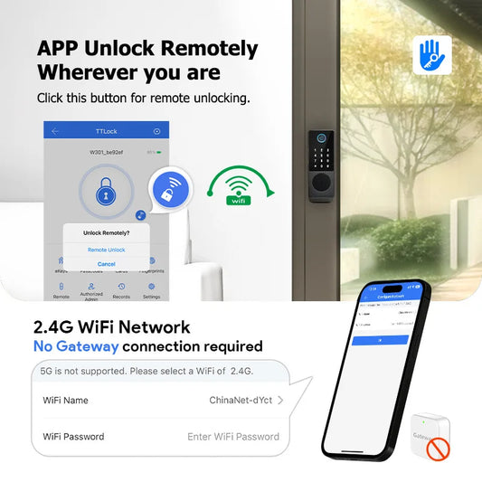 TTLock WIFI Version Built In Gateway Fingerprint Waterproof Outdoor Gate Passcode Rfid Card Keyless Smart Door Lock
