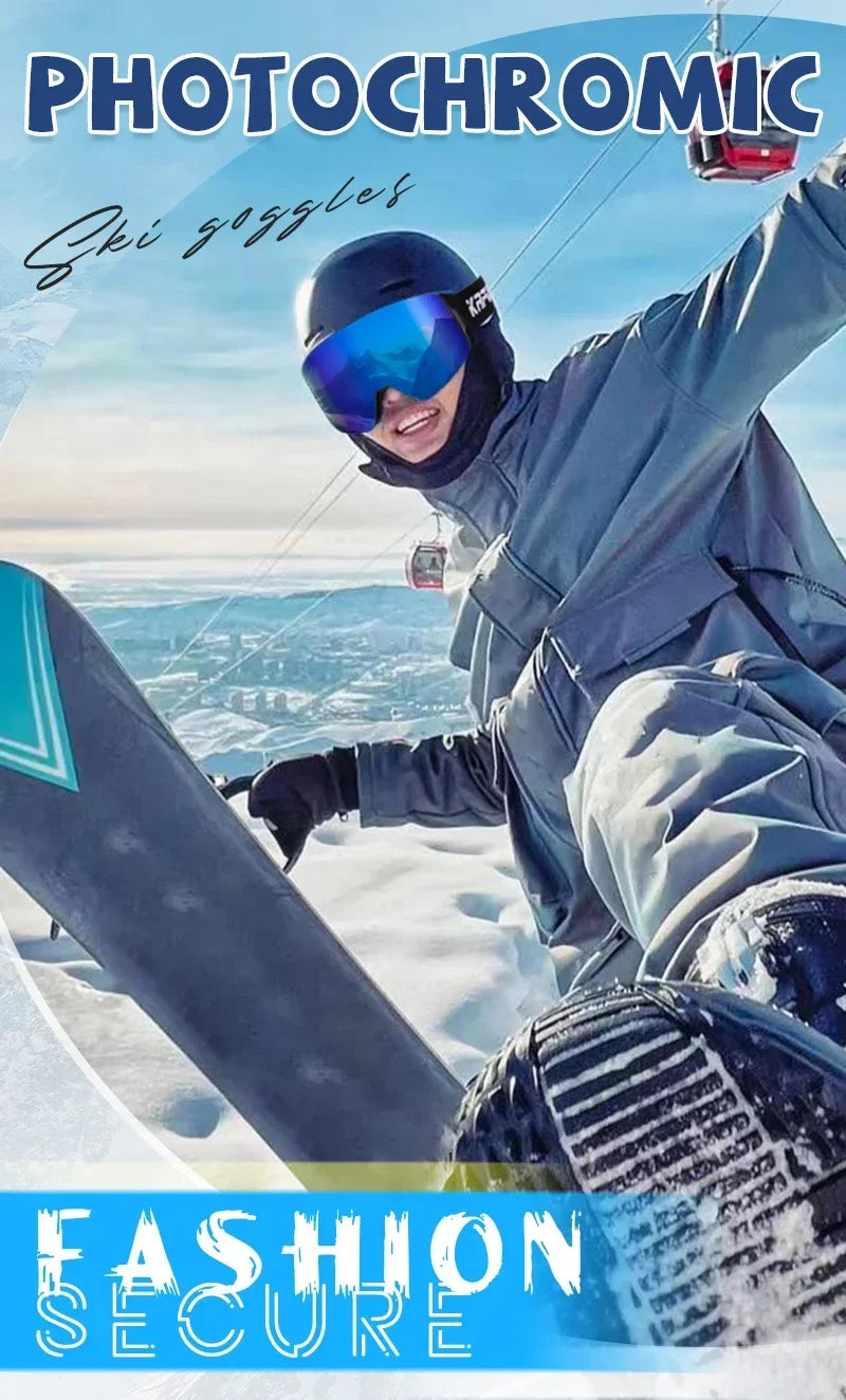 Kapvoe Photochromic Ski Goggles Magnetic Anti-Fog Lenses UV400 Protection Men Women Ski Goggles Winter Sports Eyewear