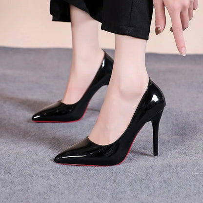 Sexy Pointed Toe Patent Leather High Heels Temperament Girl Red Sole Party Dress Stiletto Pumps Classic Black Work Single Shoes