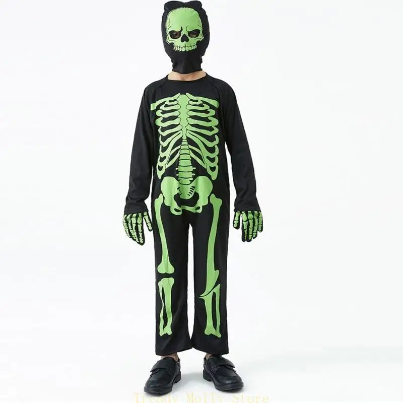 N5KB Halloween Costumes for Kids Scary Skeleton Costumes for Kids Fancy Dress up Cosplay Party Bodysuit Role Play Jumpsuit