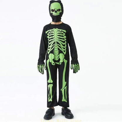 N5KB Halloween Costumes for Kids Scary Skeleton Costumes for Kids Fancy Dress up Cosplay Party Bodysuit Role Play Jumpsuit