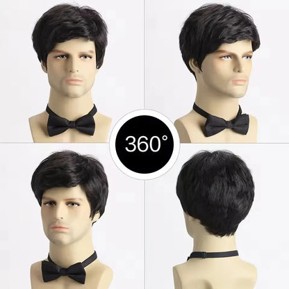 Short Natural Curly Hair For Male Young Men Heat Resistant Fiber Synthetic Wigs LM