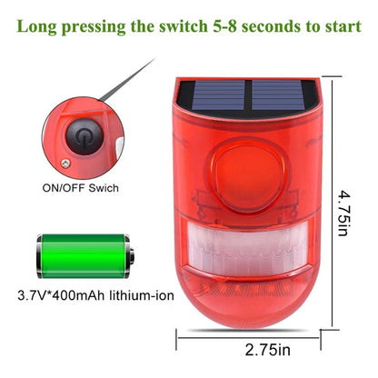 Outdoor Solar Infrared Motion Sensor Alarm 129DB Siren Strobe Light IP65Waterproof Villa Farm Yard Garden Security Alarm System