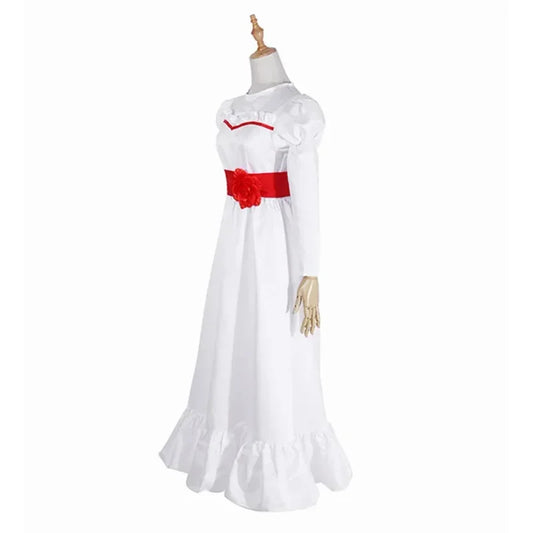 Movie Annabel Cosplay Costume For Women Kids Adult Halloween Costumes And Wig Horror Scary Fancy White Dress Outfits MN13