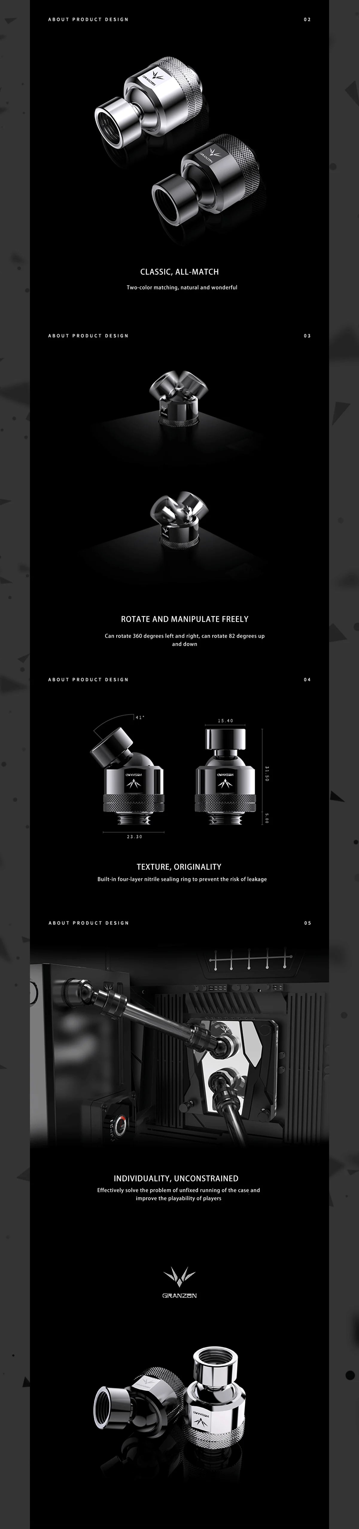 Bykski Granzon Fittings 4pcs/Lot , Adaptor G1/4 Rotary Connector Revolvable for PC Water Cooling System , GD-SK GD-X GD-90 GD-45