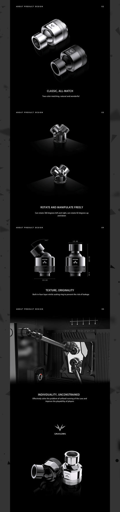 Bykski Granzon Fittings 4pcs/Lot , Adaptor G1/4 Rotary Connector Revolvable for PC Water Cooling System , GD-SK GD-X GD-90 GD-45