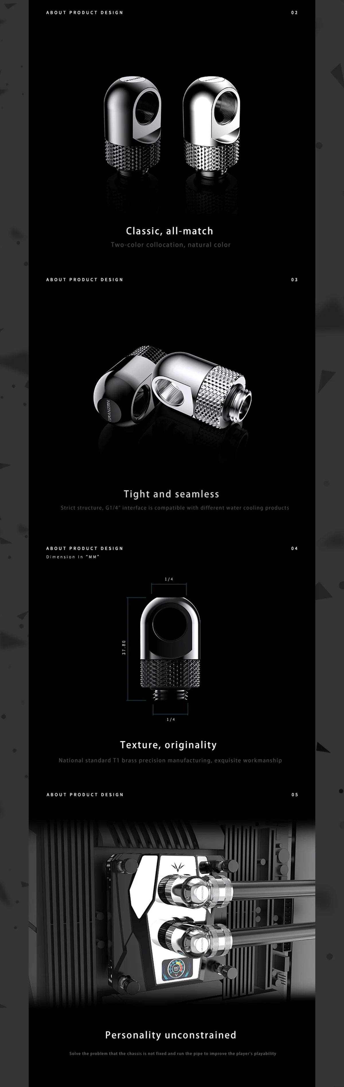 Bykski Granzon Fittings 4pcs/Lot , Adaptor G1/4 Rotary Connector Revolvable for PC Water Cooling System , GD-SK GD-X GD-90 GD-45