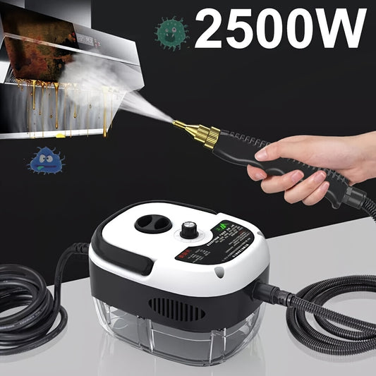 1pc 2500W High-Power Portable Handheld Steam Cleaner with Adjustable Temperature & Pressure - Quick Heating, 6 Brush Heads for Versatile Cleaning in Kitchens, Bathrooms, Furniture & Cars - US Plug, Large Capacity Water Tank,