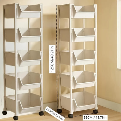 5 Layers/1pc/2pcs [Mobile Storage Rack] 5-tier Mobile Storage Rack | Multi-layer SPA Storage Cart - Non-electric, with Wheels, Suitable for Garage, Living Room, Bedroom Dormitory Book Storage, Utility Shelves