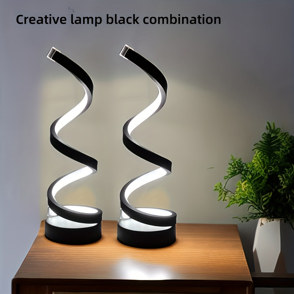 Bedside Table Lamp for Bedroom - 2/1 Pack Touch Lamp USB C Charging Ports, 3 Way Dimmable Modern Minimalist Dimmable Spiral Table Lamp for Living Room, Desk, LED Bulb Included (Black/White)