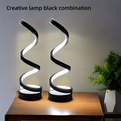 Bedside Table Lamp for Bedroom - 2/1 Pack Touch Lamp USB C Charging Ports, 3 Way Dimmable Modern Minimalist Dimmable Spiral Table Lamp for Living Room, Desk, LED Bulb Included (Black/White)