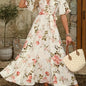 Women's Floral Print V-Neck Midi Dress with Adjustable Waist Belt - Sleeveless A-Line Long Dress for Spring Summer Fall, Machine Washable Elegant Casual to Formal Wear