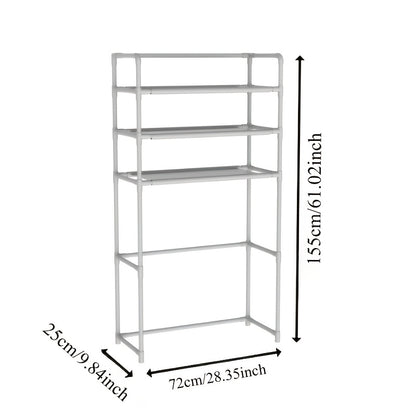 Space-Saving Metal and Plastic Laundry Rack - No Drilling Required, Multi-Tier Washing Machine Top Storage Box with Bathroom Organizer Shelves, Ideal for Towels, Toiletries and Dryer Accessories, Durable Metal Frame, Minimali