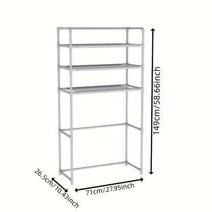 Space-Saving Metal and Plastic Laundry Rack - No Drilling Required, Multi-Tier Washing Machine Top Storage Box with Bathroom Organizer Shelves, Ideal for Towels, Toiletries and Dryer Accessories, Durable Metal Frame, Minimali