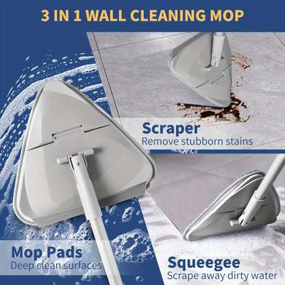 Wall Cleaner Mop with 82 Inches Long Handle, Baseboard Cleaner Tool Duster with Squeegee, Ceiling Cleaning Tool with 6 Replacement Pads for Walls, Window, Floor, gray