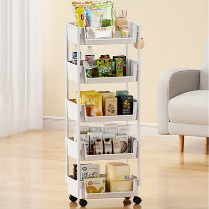 5 Layers/1pc/2pcs [Mobile Storage Rack] 5-tier Mobile Storage Rack | Multi-layer SPA Storage Cart - Non-electric, with Wheels, Suitable for Garage, Living Room, Bedroom Dormitory Book Storage, Utility Shelves